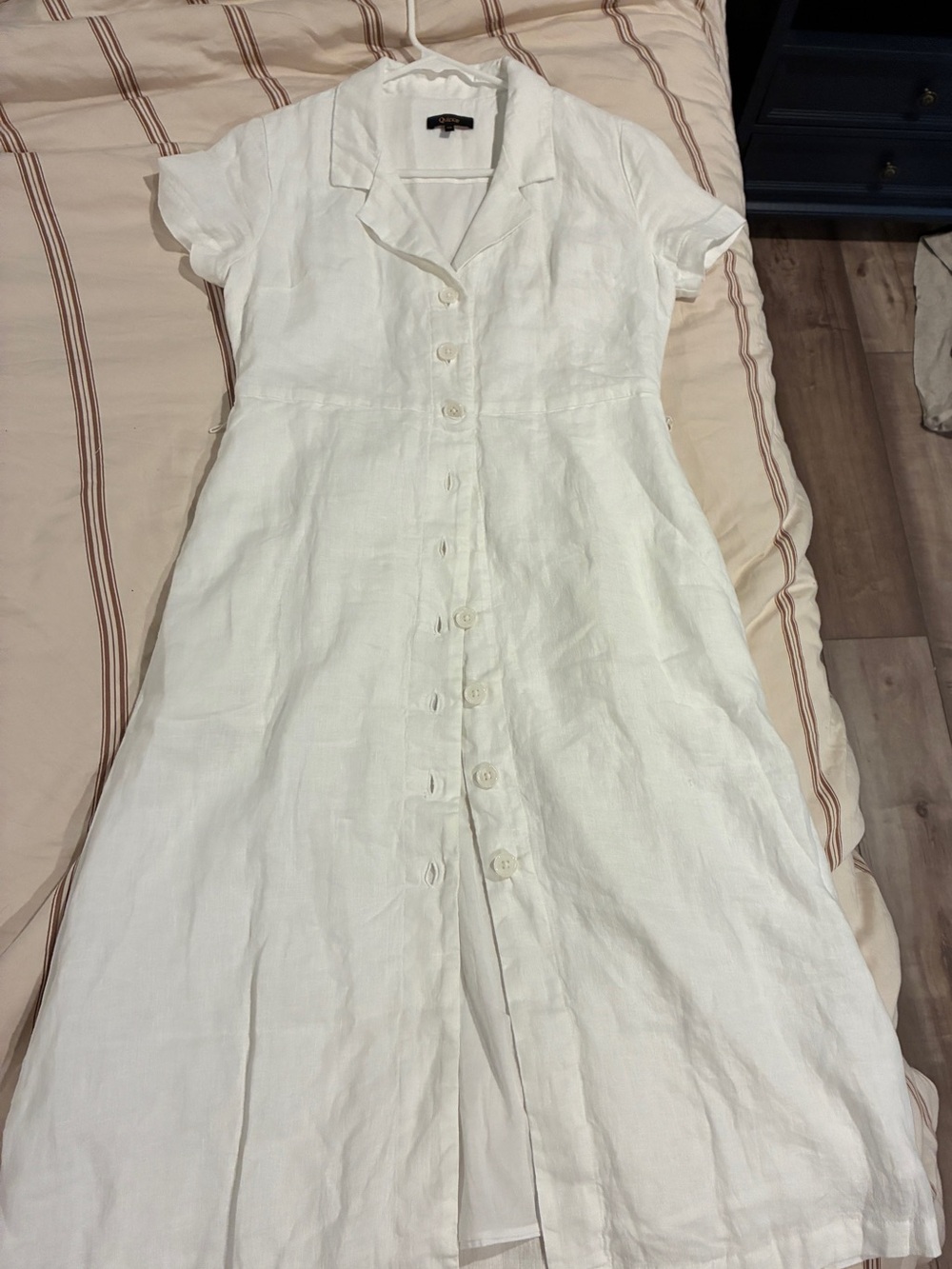 Quince 100% European Linen Button-Front White Linen Shirt Dress
